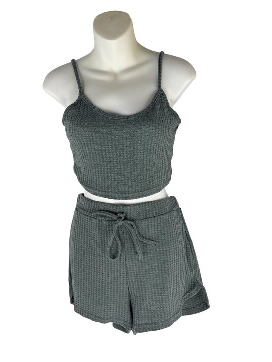 SHEIN Tops - SHEIN EZwear Green Waffle Knit Co-ord Lounge Set • Coquette Soft Girl Minimalist